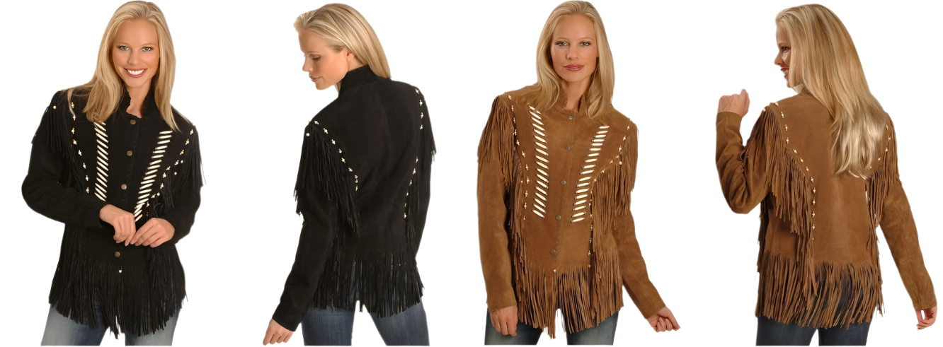 Cowgirl Brown Suede Leather Fringe Bones Jacket WWJ637