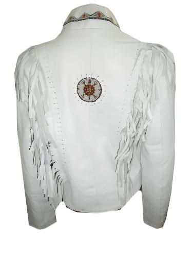 Cowgirl White Leather Fringes Beaded Jacket WWJ775