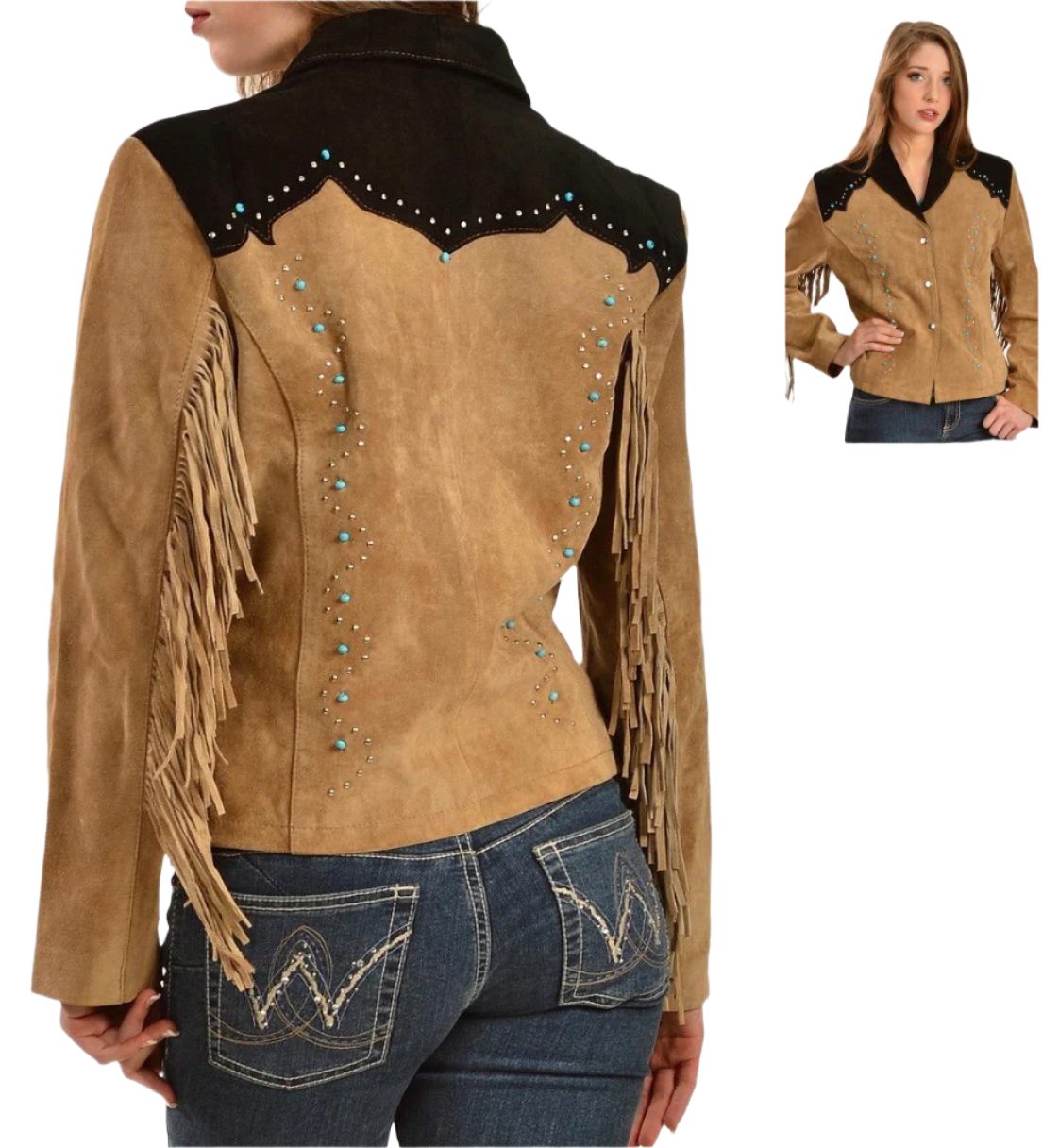 Cowgirl Brown Suede Leather Fringe Beaded Jacket WWJ638