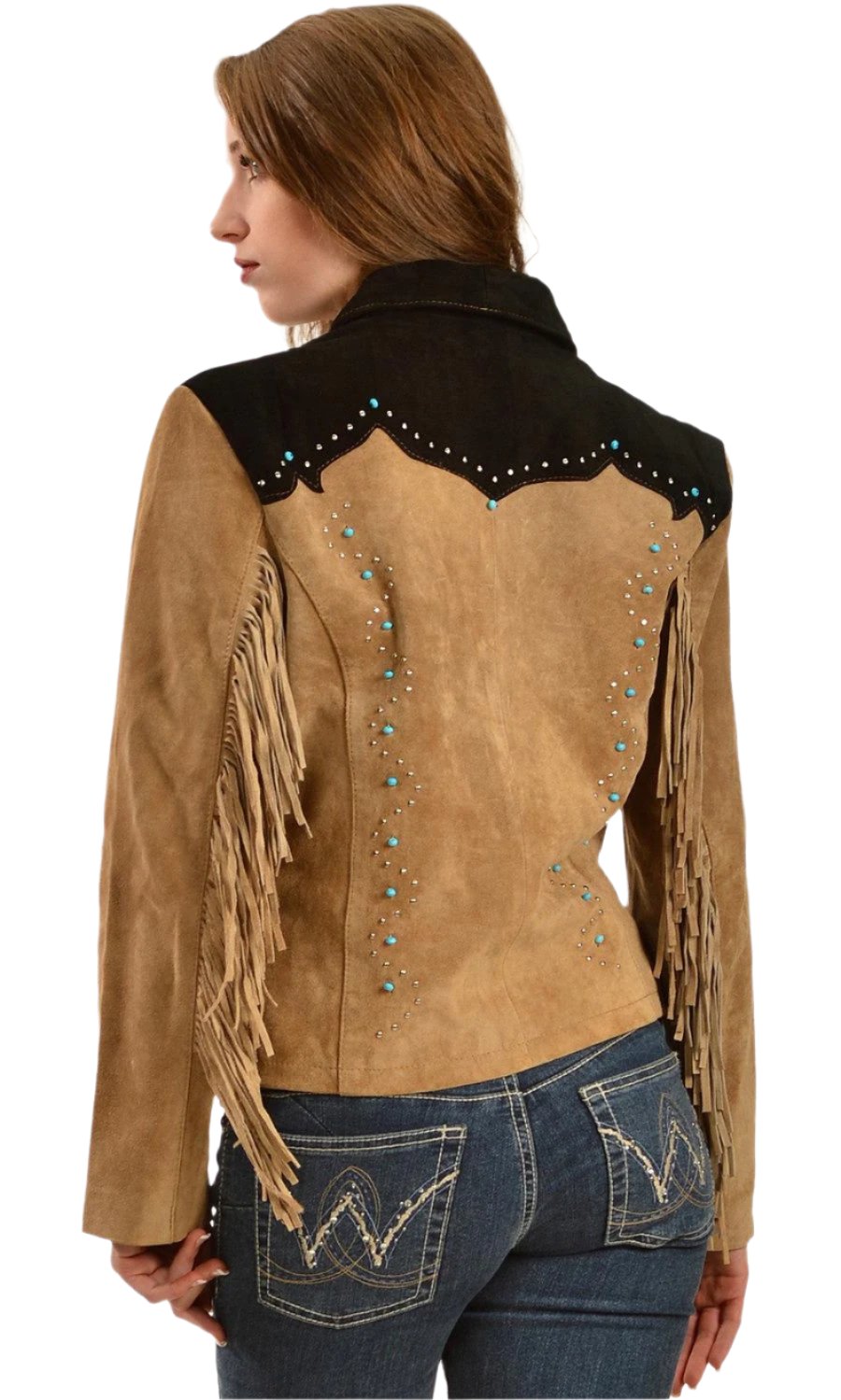 Cowgirl Brown Suede Leather Fringe Beaded Jacket WWJ638