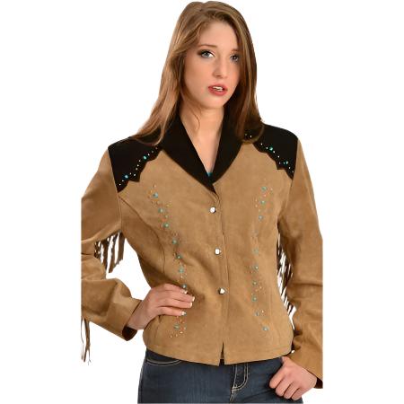 Cowgirl Brown Suede Leather Fringe Beaded Jacket WWJ638