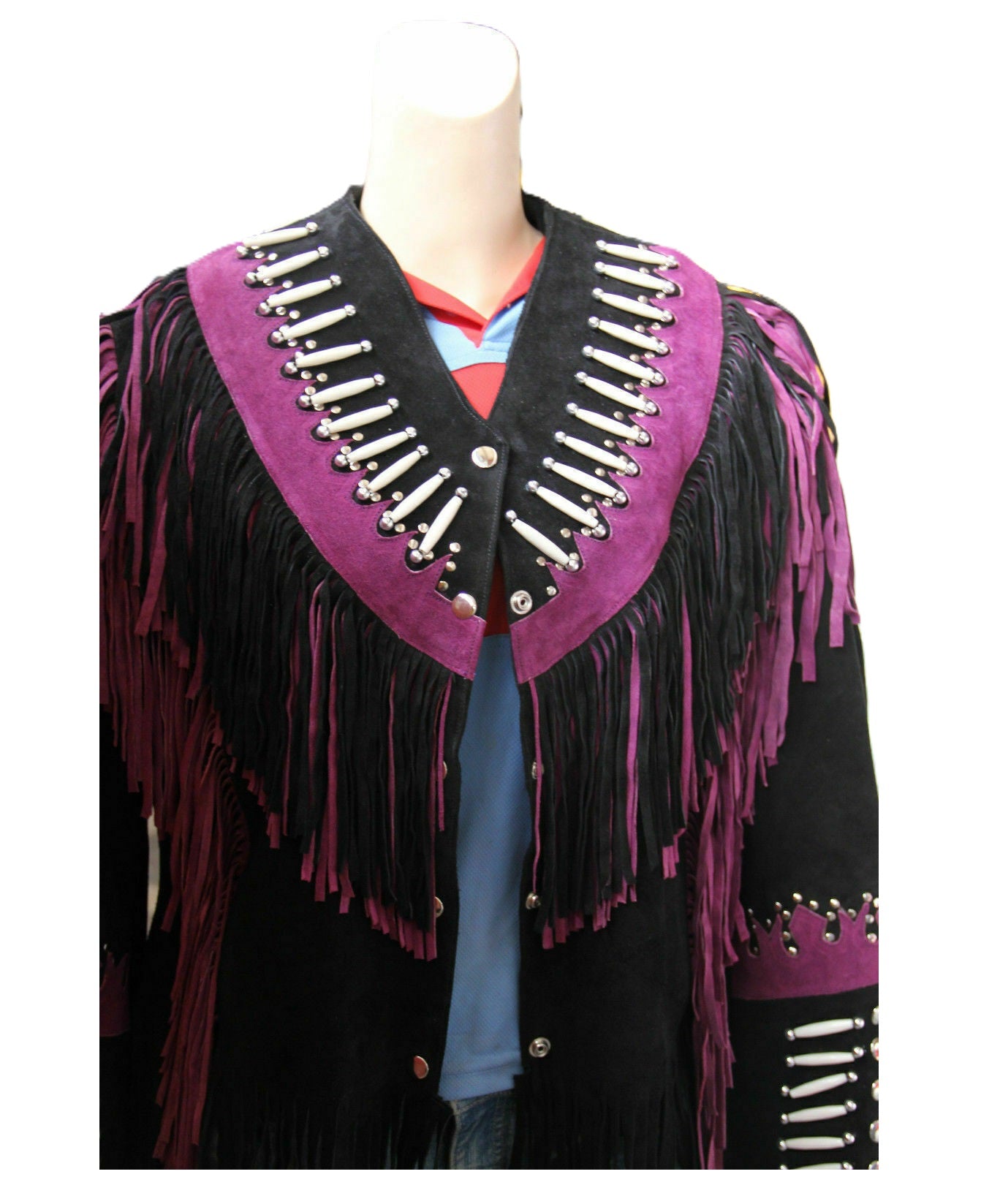 Black Suede Leather Fringes & Bone work Cowgirl Jacket WWJ562