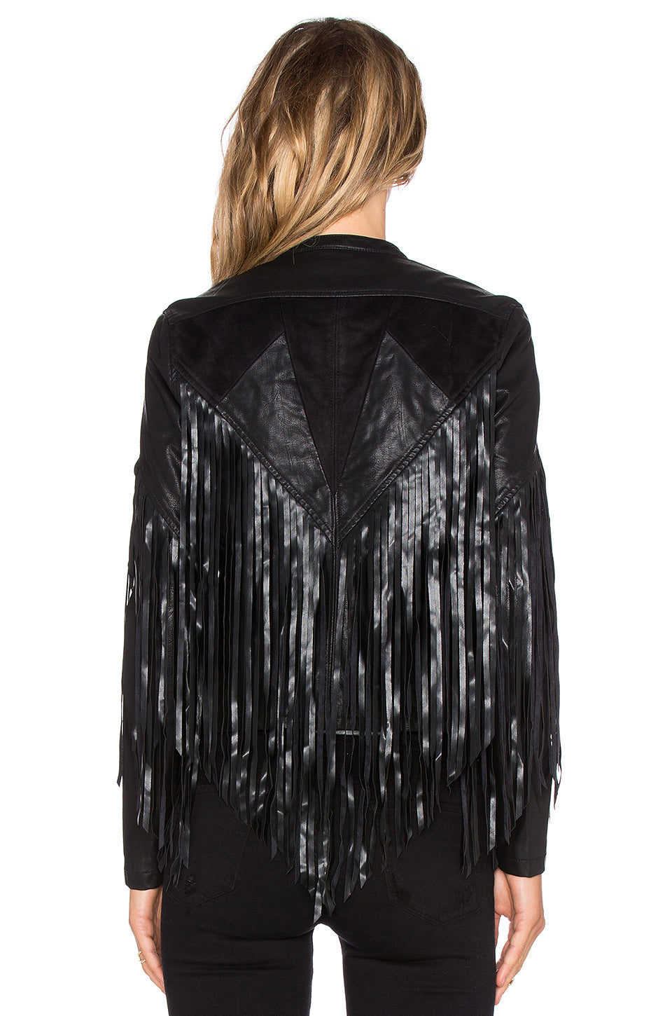 Black Leather Long Fringed Jacket For Women WWJ539