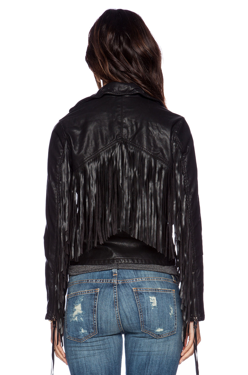 Black Leather Fringed Biker Jacket For Women WWJ540