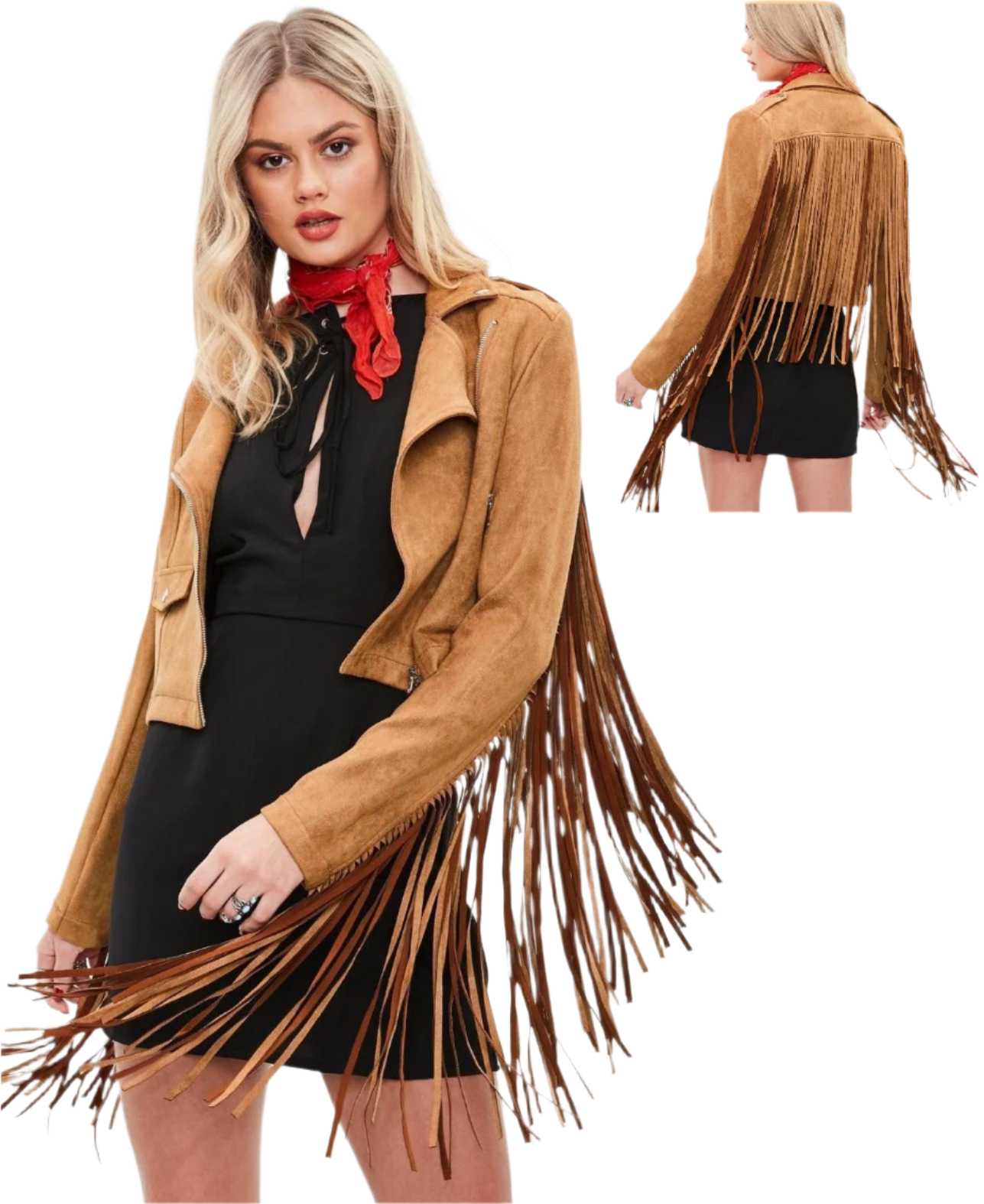 Cowgirl Brown Suede Leather Long Fringe Biker Jacket WWJ639