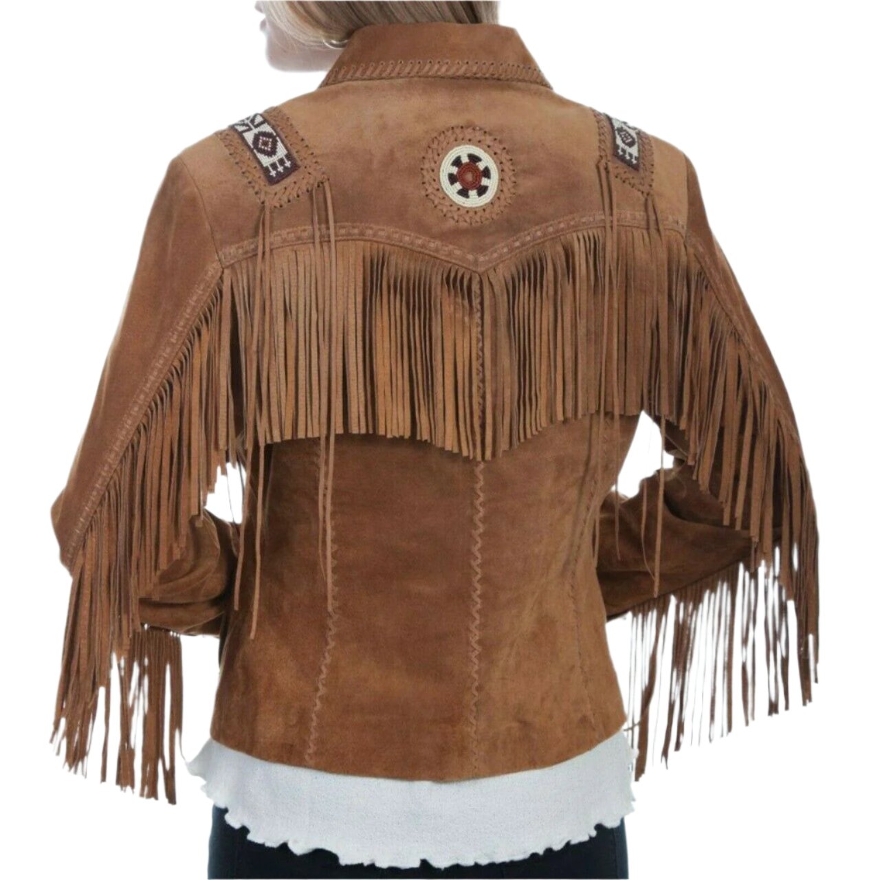 Cowgirl Brown Suede Leather Fringe Beaded Jacket WWJ769