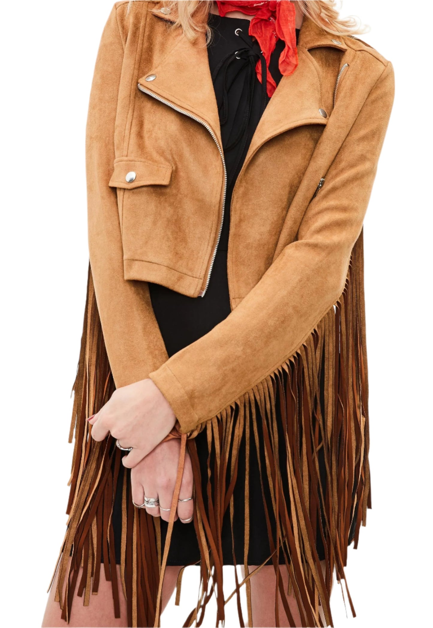 Cowgirl Brown Suede Leather Long Fringe Biker Jacket WWJ639