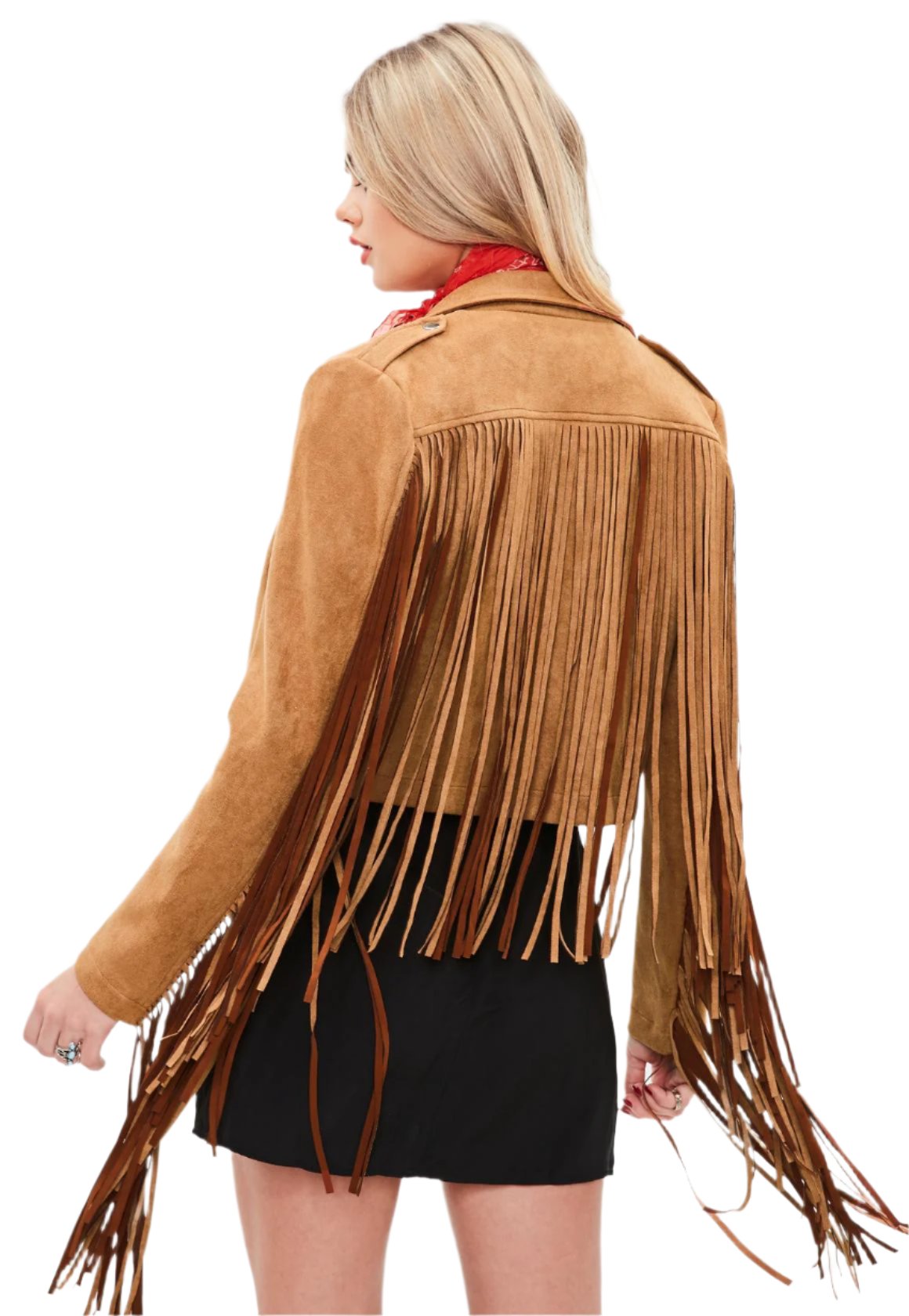 Cowgirl Brown Suede Leather Long Fringe Biker Jacket WWJ639