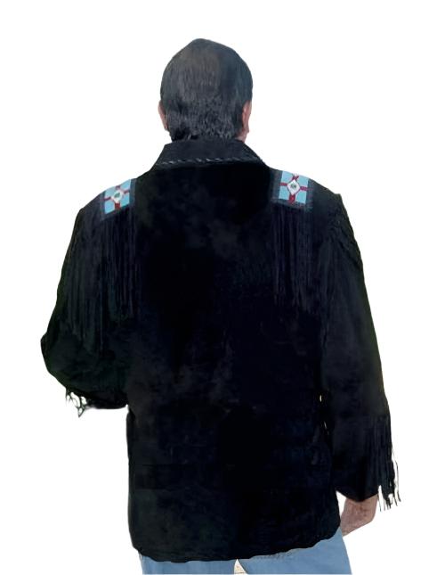 Men's Western Black Buckskin Suede Mountain Man Shirt Fringe Eagle Bead MMS124