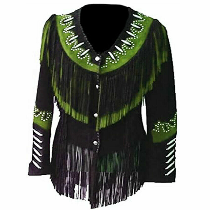 Cowgirl Black Suede Leather Fringes Silver Studded Jacket WWJ753