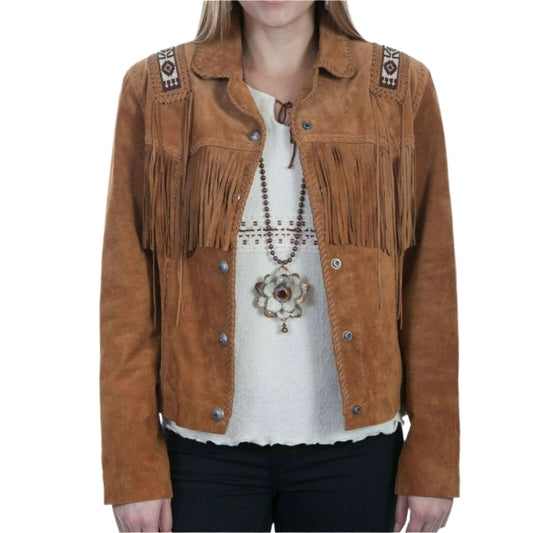 Cowgirl Brown Suede Leather Fringe Beaded Jacket WWJ769