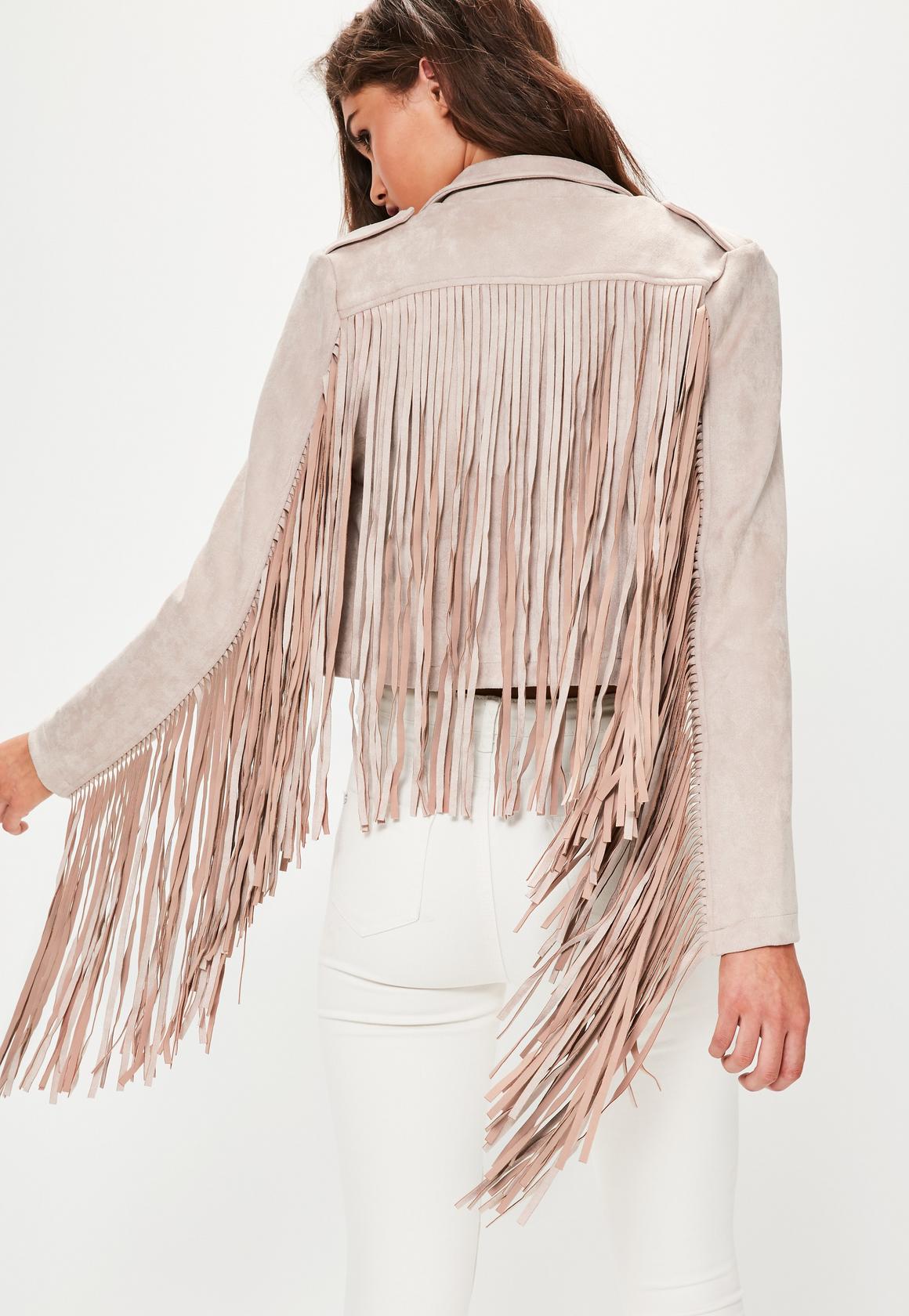 Cowgirl's Beige Leather Fringes Short Body Biker Jacket WWJ721