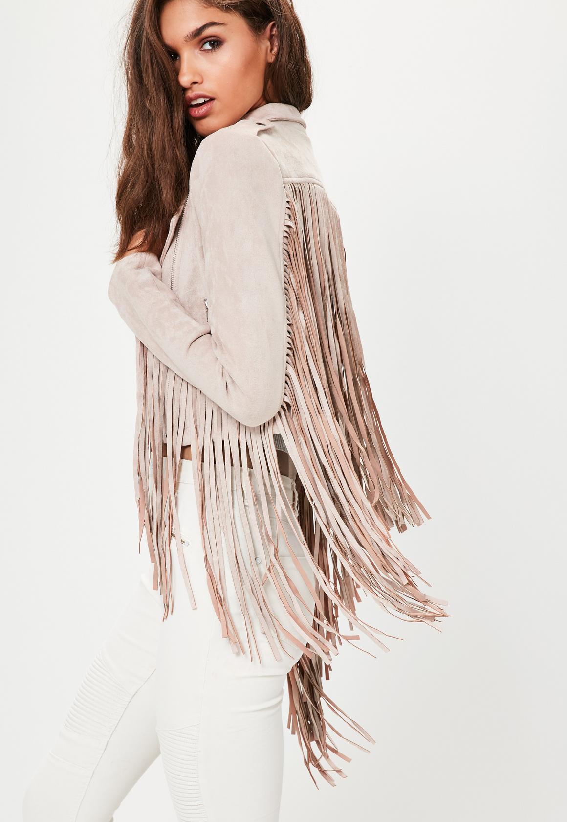 Cowgirl's Beige Leather Fringes Short Body Biker Jacket WWJ721