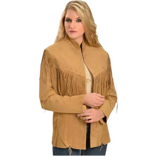 Cowgirl Tan Brown Suede Leather Fringe Jacket WWJ766