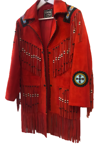 Cowgirl Red Suede Leather Fringe Beaded Jacket WWJ781