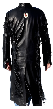 Cowgirl Black Leather Fringe Bone Beaded Long Coat Dress WWD715