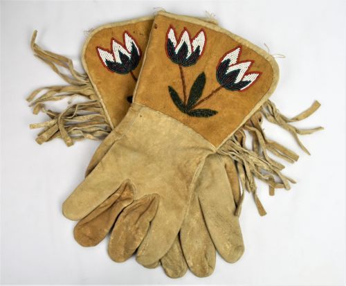 Old Native American Style Handmade Leather Gauntlet Beaded Gloves NGV128