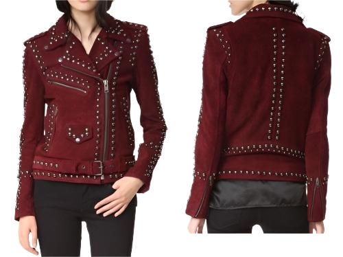 Western Cowgirl Burgundy Suede Leather Biker Jacket WWJ681