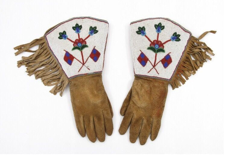 Old Native American Style Handmade Sioux Beaded Leather Gauntlet Gloves NGV12