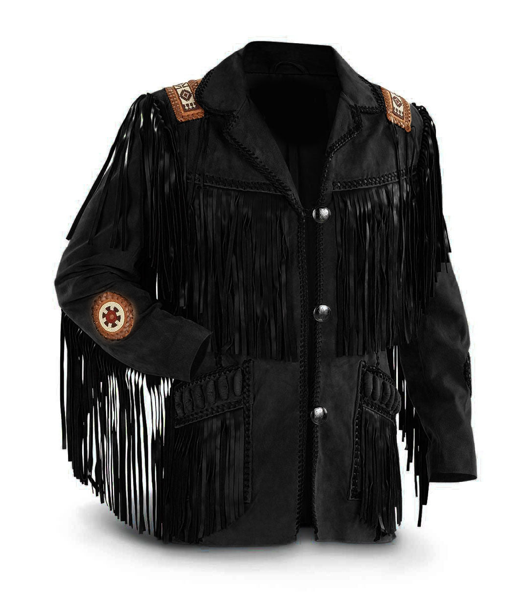 Men's Western Buckskin Suede Leather Beaded Fringes Jacket MWJ12