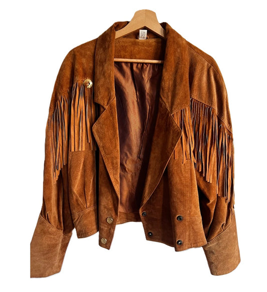 Cowgirl Brown Suede Leather Fringe Biker Jacket WWJ507