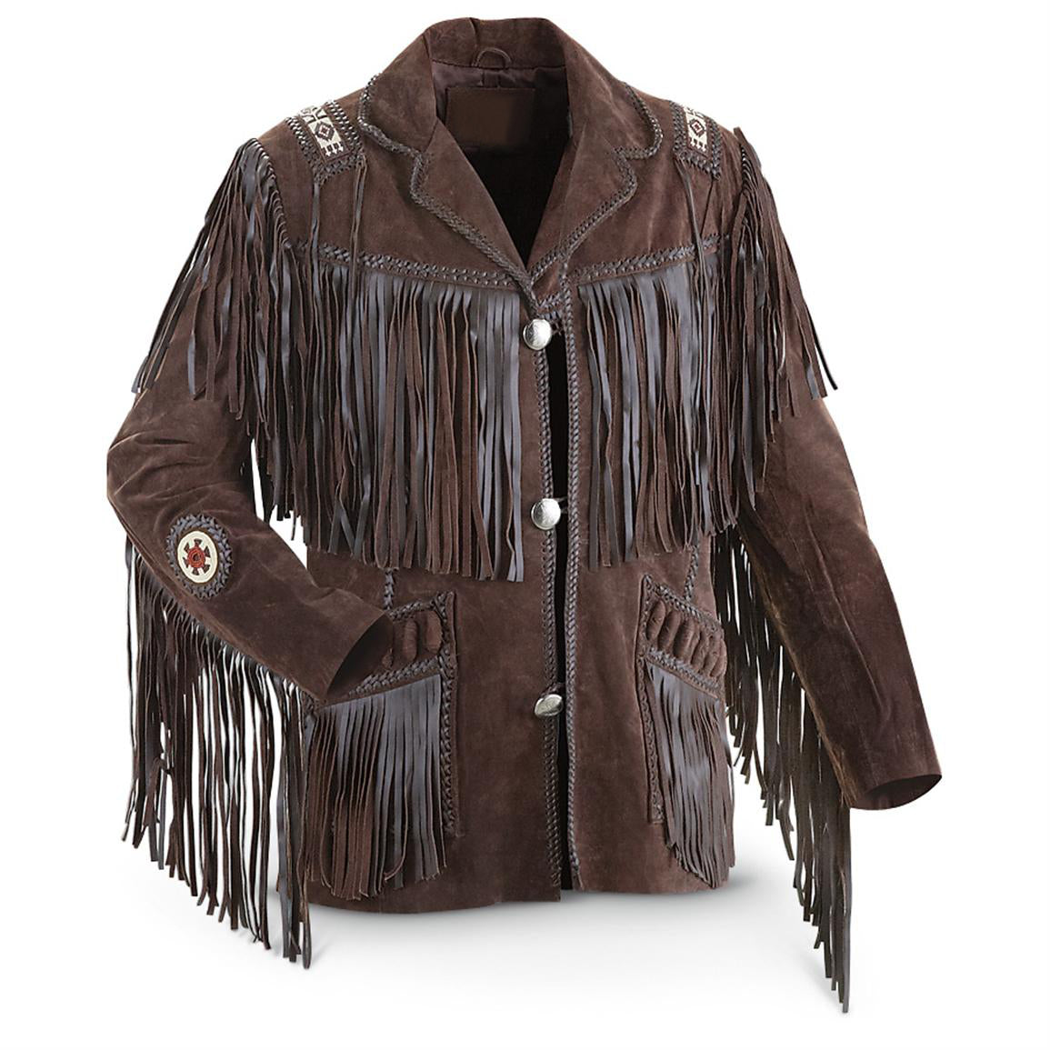 Men's Western Buckskin Suede Leather Beaded Fringes Jacket MWJ12