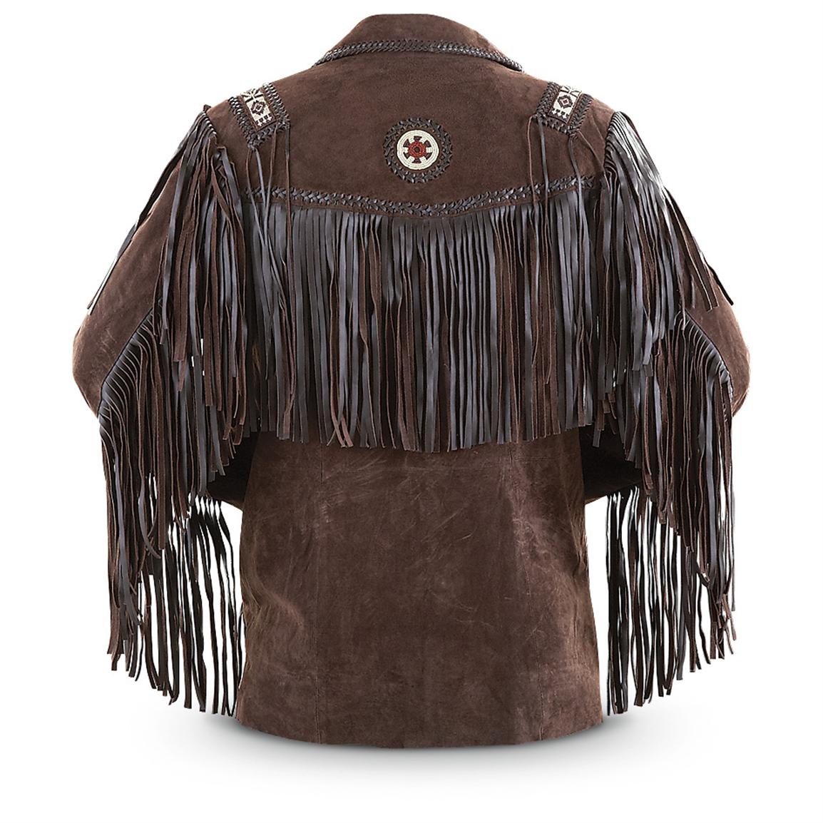 Men's Western Buckskin Suede Leather Beaded Fringes Jacket MWJ12