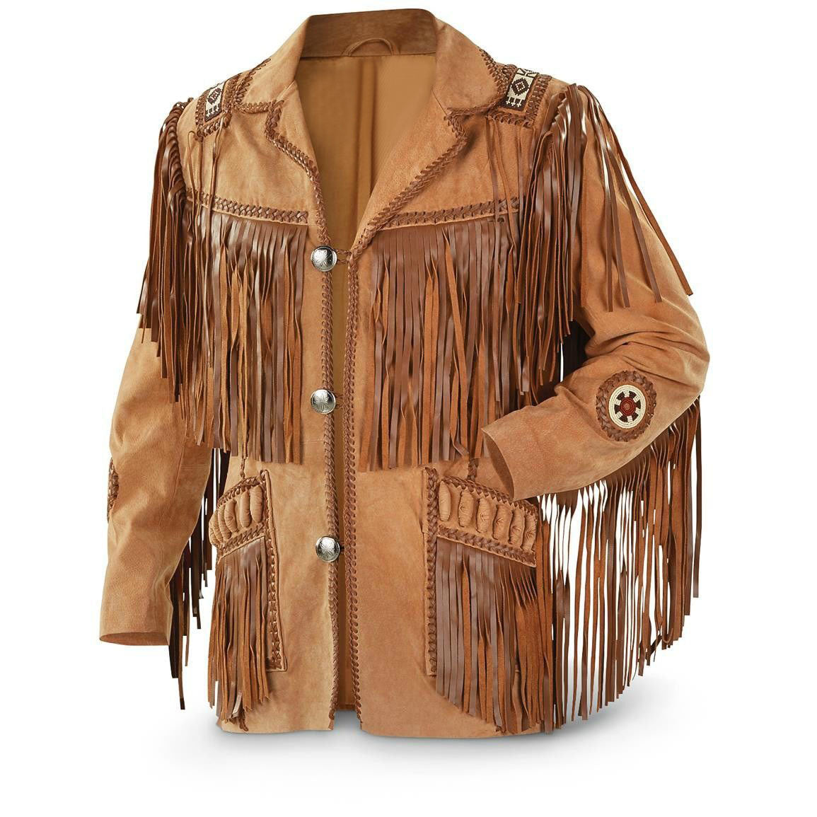 Men's Western Buckskin Suede Leather Beaded Fringes Jacket MWJ12