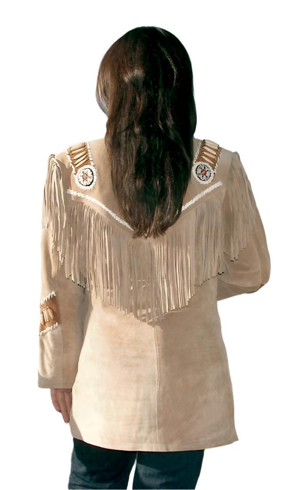 Cowgirl Beige Suede Fringes Bone Beaded Jacket WWJ779