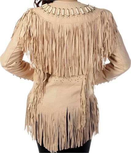 Cowgirl Beige Leather Fringes Bone Jacket WWJ780