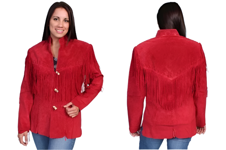 Western Cowgirl Red Suede Leather Fringe Jacket WWJ587