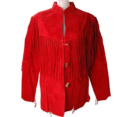 Western Cowgirl Red Suede Leather Fringe Jacket WWJ587