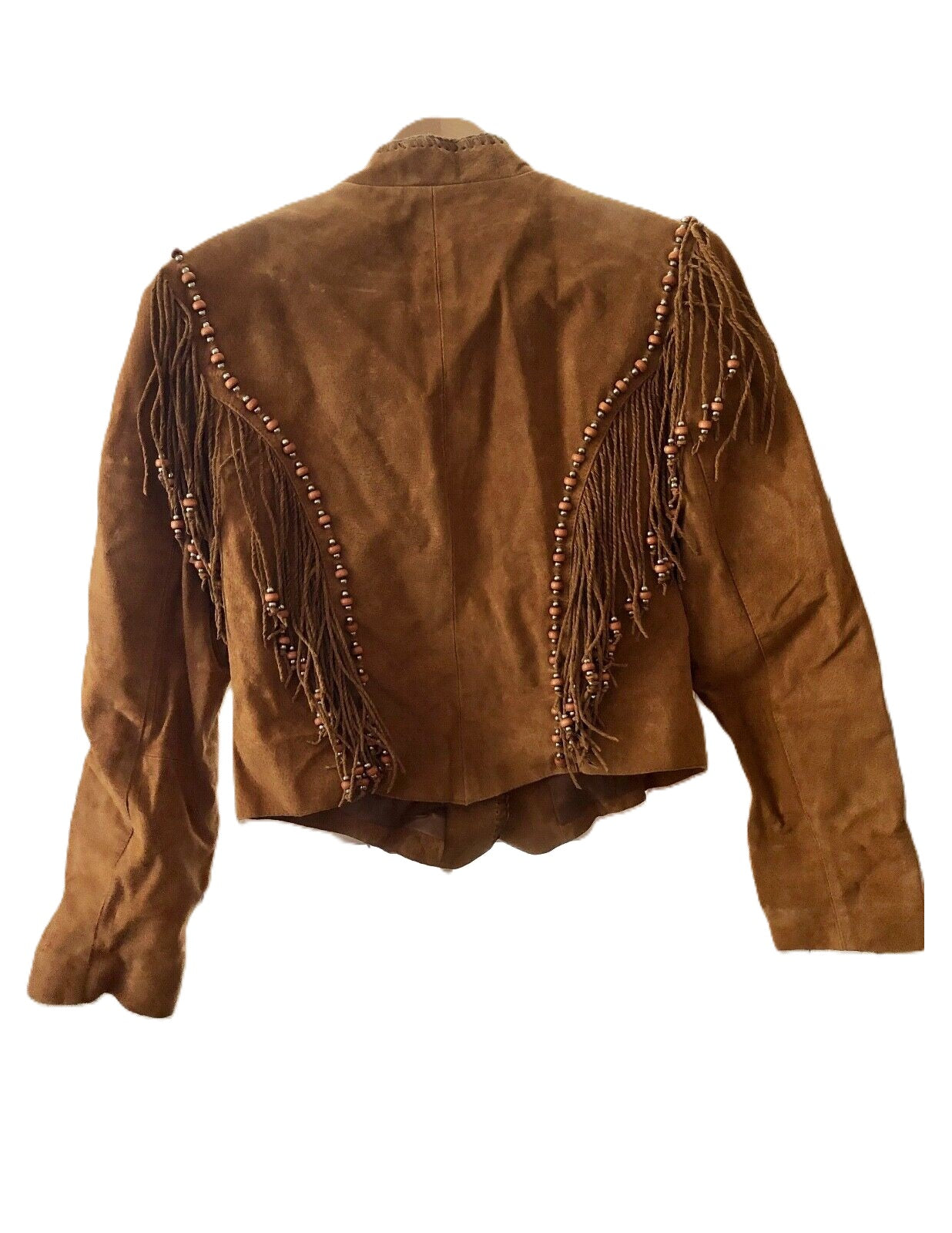 Brown Suede Leather Twisted Fringes Beaded Jacket Cowgirl WWJ558