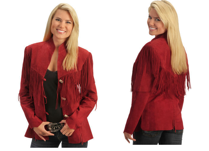 Western Red Suede Fringes Cowgirl Jacket WWJ588