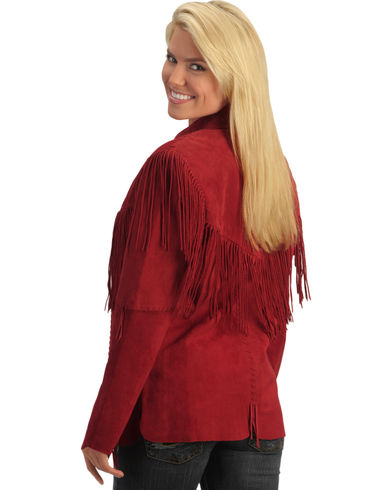 Western Red Suede Fringes Cowgirl Jacket WWJ588