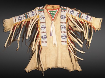 Old Native American Style Beige Buckskin Suede Beaded Powwow War Shirt PWNS133