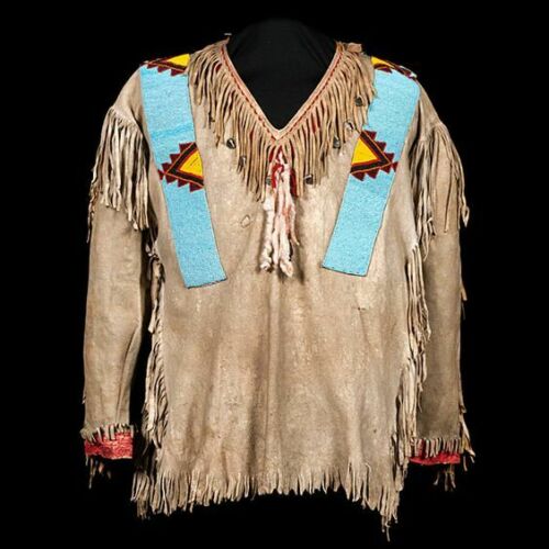 Old Native American Style Beige Buckskin Suede Beaded Powwow War Shirt PWNS135