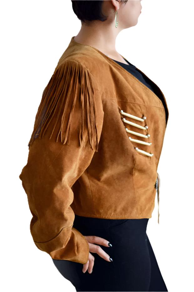 Cowgirl Brown Suede Leather Fringe & Bone work Jacket WWJ650