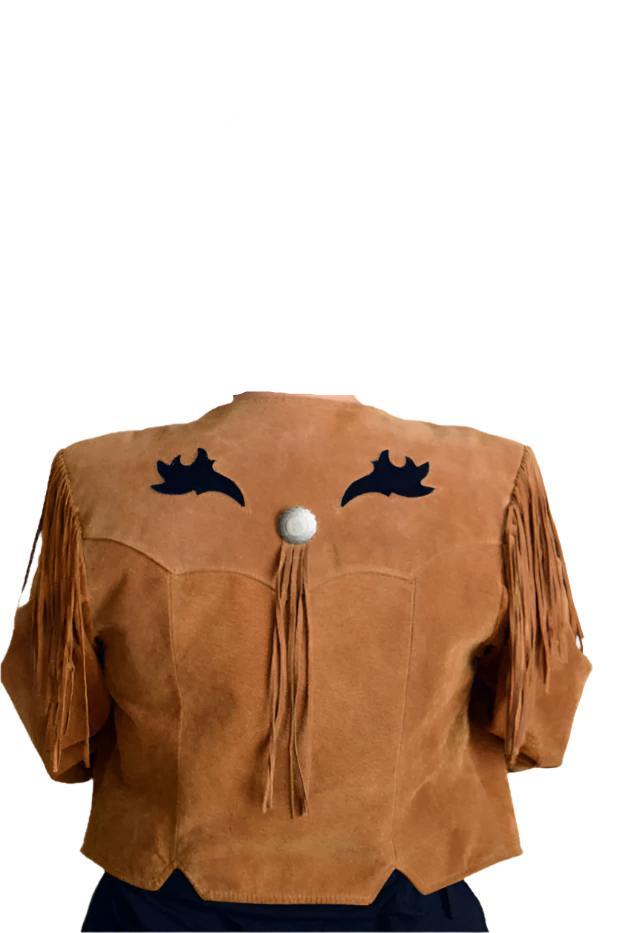 Cowgirl Brown Suede Leather Fringe Bone Work Jacket WWJ736