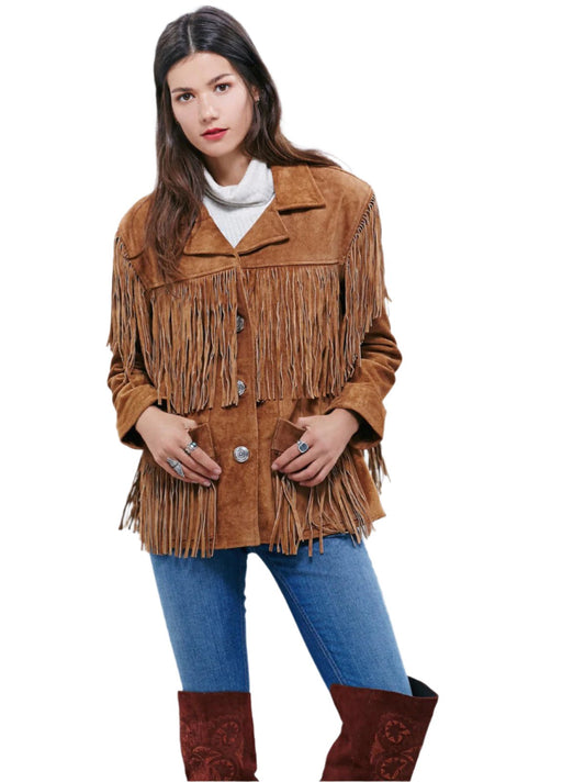 Cowgirl Brown Suede Leather Long Fringe Jacket WWJ646