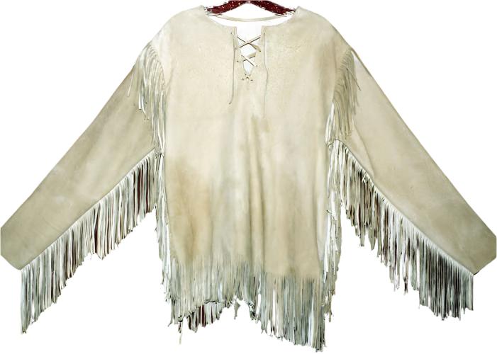 Men's Western Beige Buckskin Suede Hide Fringes Pullover War Shirt MMS139