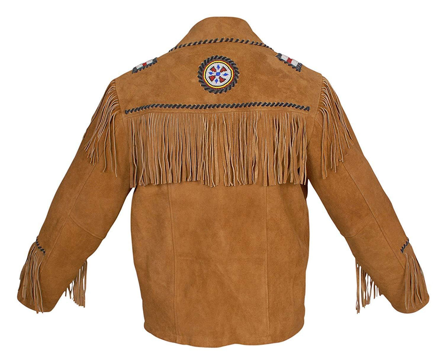 Men's Western Golden Brown Buckskin Suede Leather Fringes Jacket MWJ102