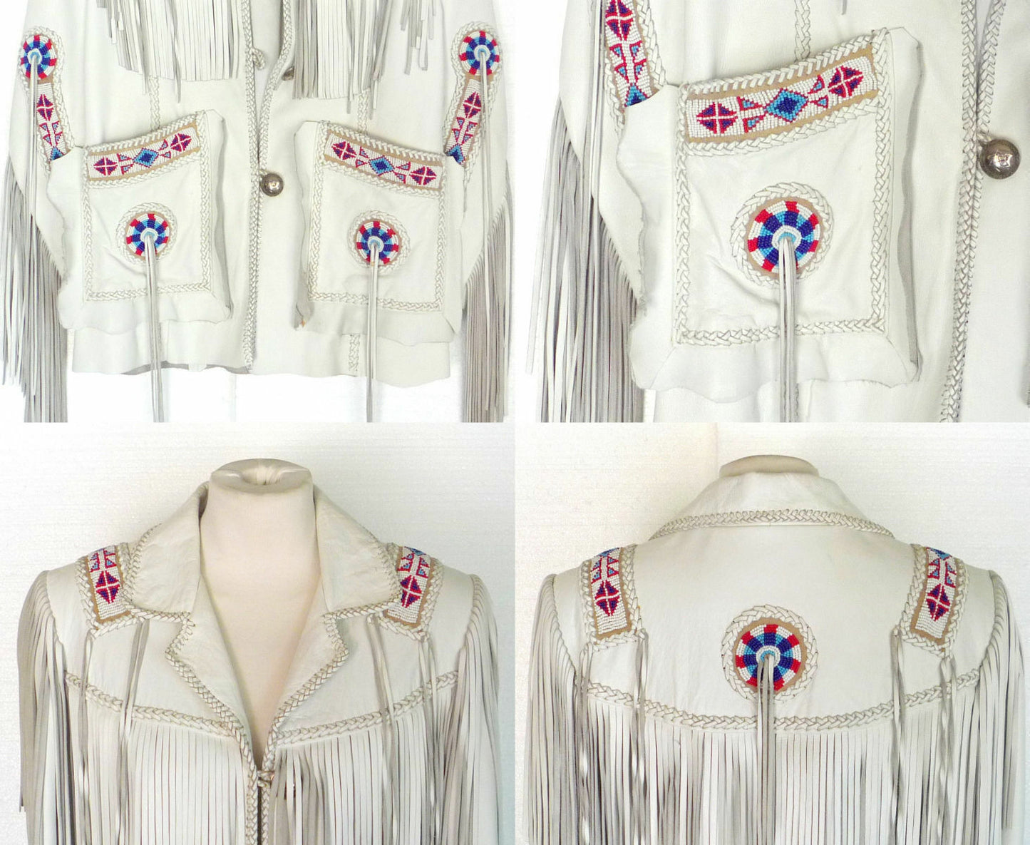 White Leather Long Fringes Beaded Jacket For Women WWJ564