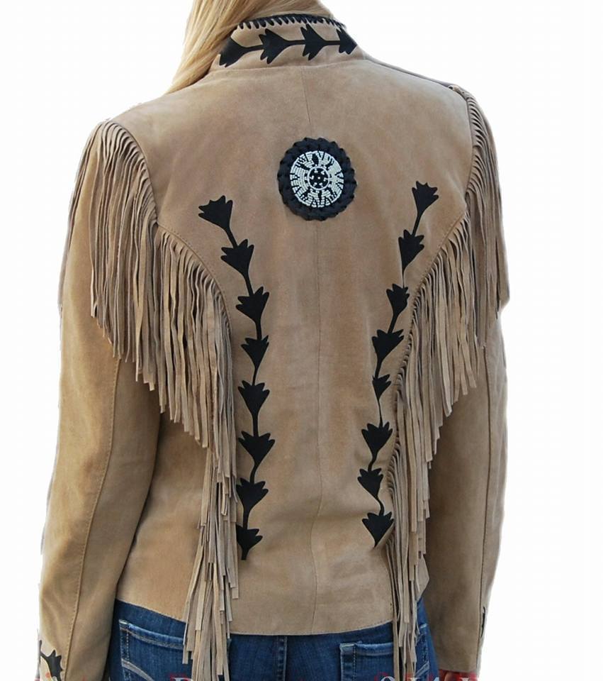 Cowgirl Beige Suede Leather Fringes Bone Beaded Jacket WWJ722