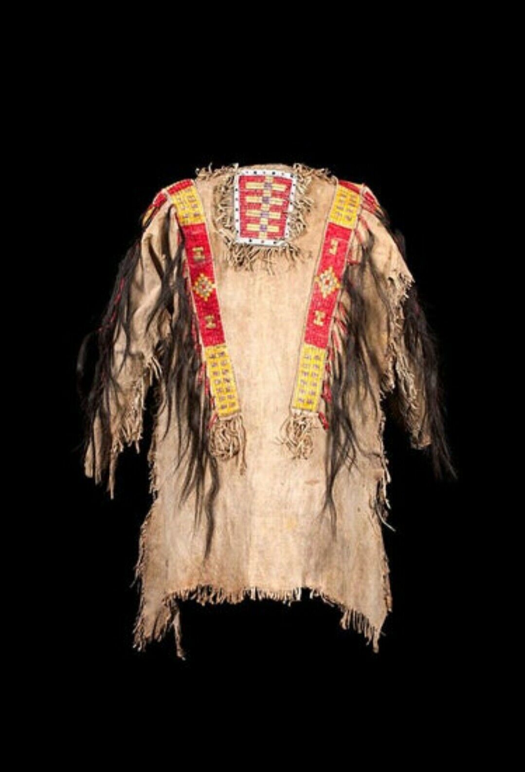 Old Native American Style Beige Buckskin Suede Beaded Powwow War Shirt PWNS140