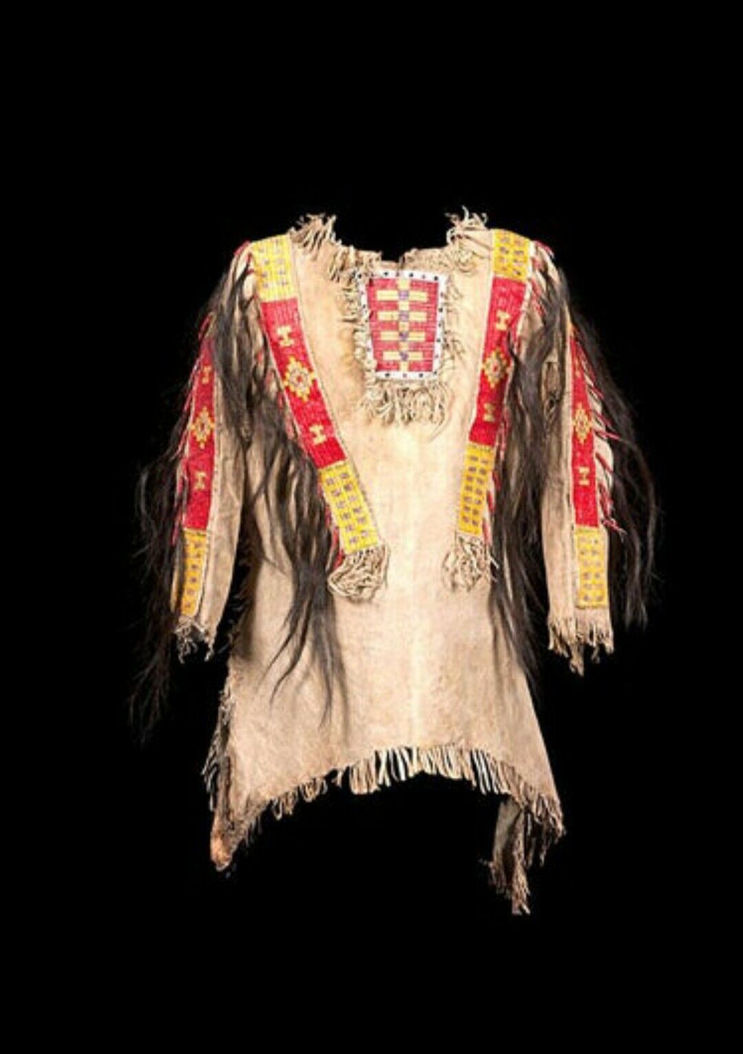 Old Native American Style Beige Buckskin Suede Beaded Powwow War Shirt PWNS140