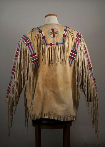 Old Native American Style Beige Buckskin Suede Beaded Powwow War Shirt PWNS145