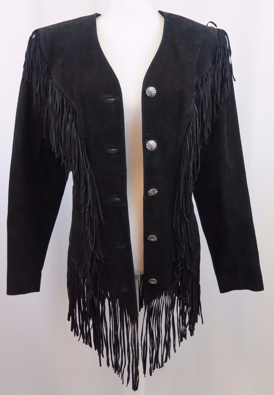 Black Suede Leather Fringe Jacket Coat  For Women WWJ542