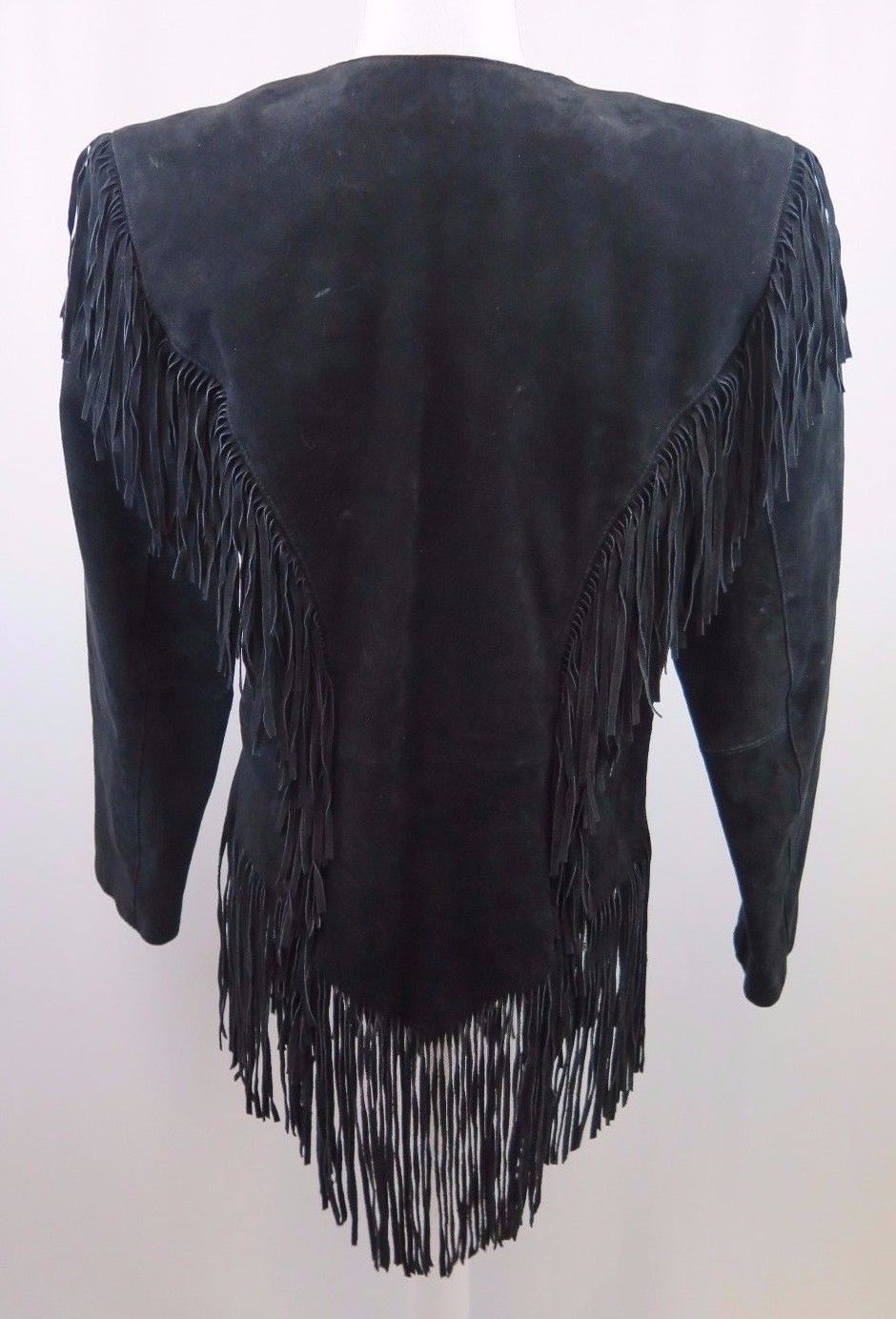 Black Suede Leather Fringe Jacket Coat  For Women WWJ542