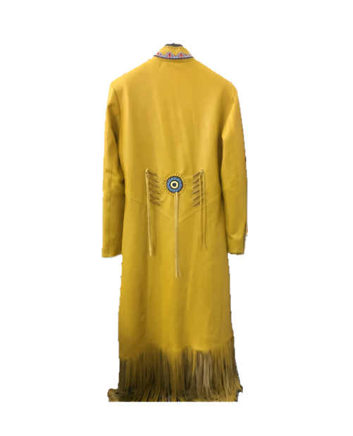 Cowgirl Yellow Golden Leather Fringe Bone Beaded Long Dress WWD401